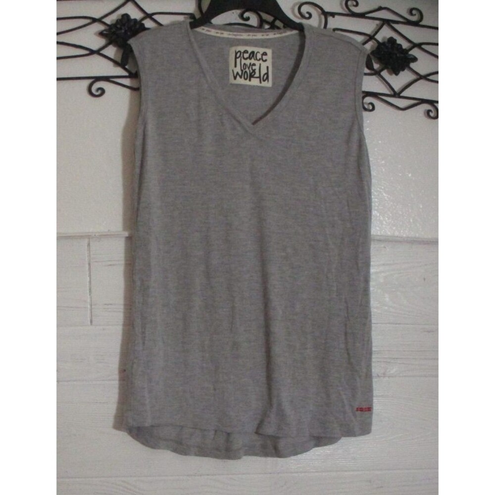 Peace Love World Knit Tank Top Women's Size M Gray V Neck
